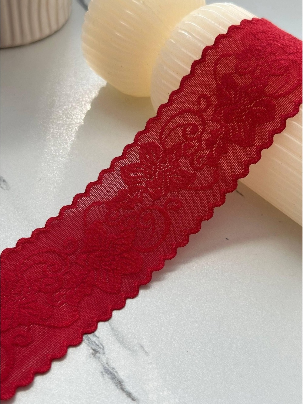 5Yds Stretch 1.9" Red Seamless Floral Lingerie Stretch Lace Trim Wholesale
